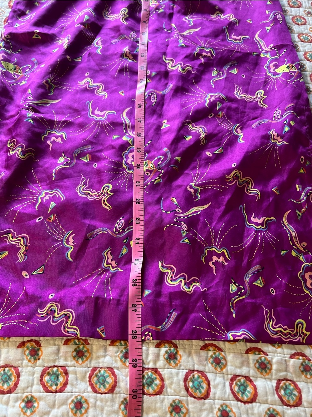 Vintage 80s / 90s 100% Silk Abstract Purple Side Slits Midi Skirt size 10 - Picture 7 of 8